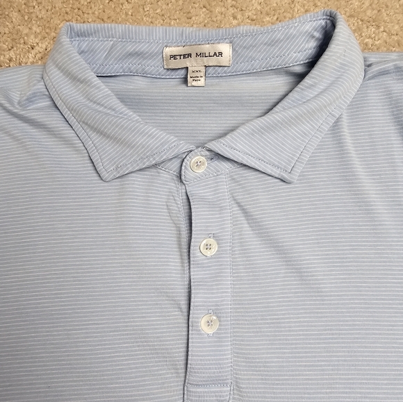 Big and Tall Peter‎ Millar Striped Polo Shirt Light Blue XXL - Picture 1 of 4